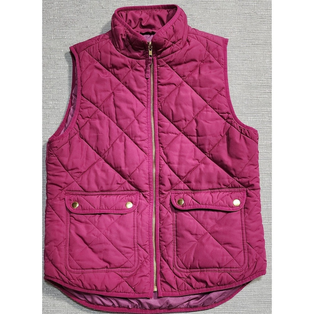 J.Crew Quilted‎ Puffer Vest Zip Front Pocketed Burgundy Size S